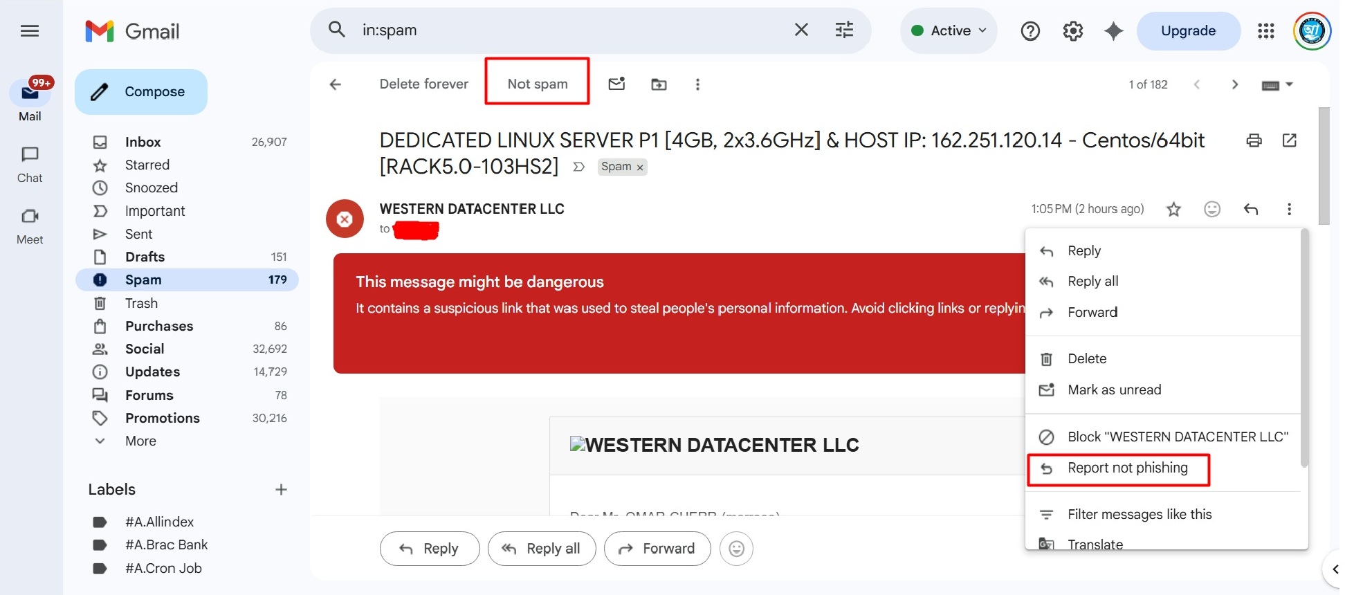 Mail spam notification