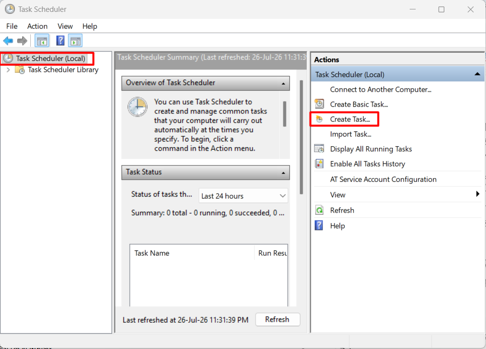 Task Scheduler Main Window