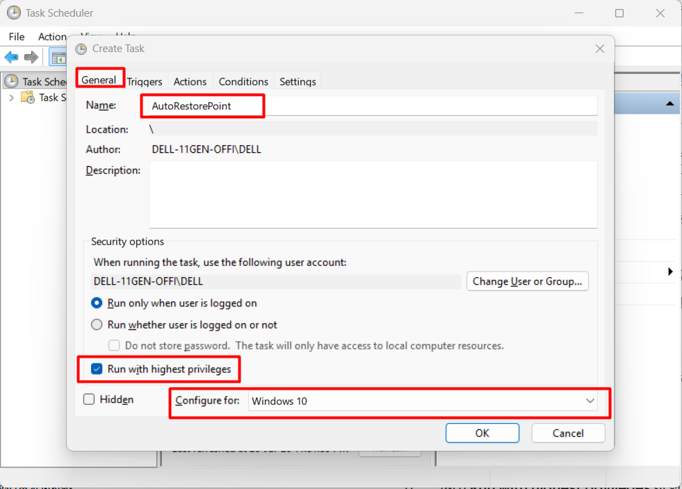 Create Task - General Tab