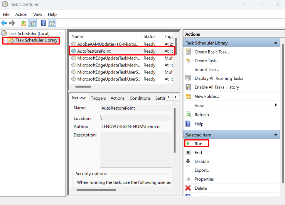 Task Scheduler Library - Run Task